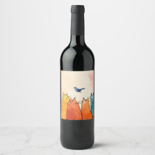 Focus Mode Cats – Funny Cat Quote Art Wine Label