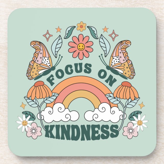 Focus on Kindness Groovy Graphic Coaster (Front)