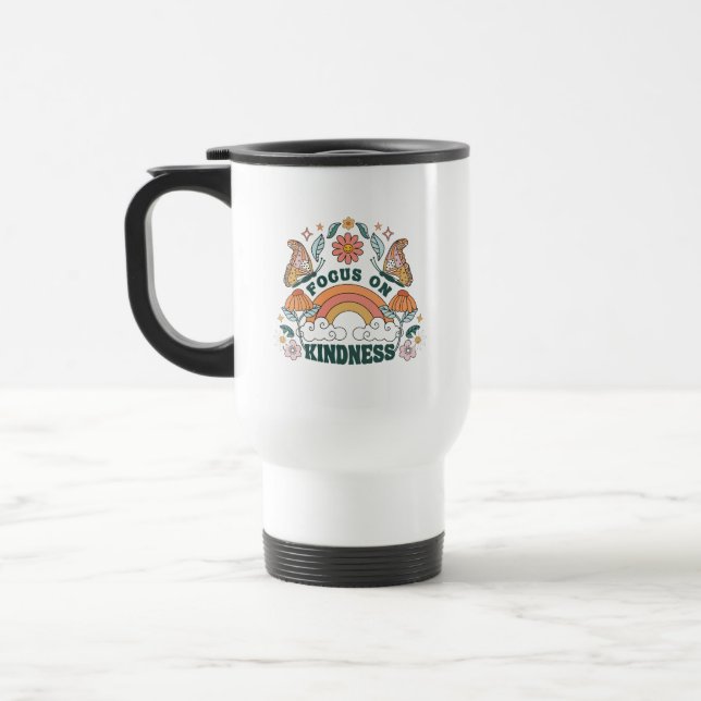 Focus on Kindness Groovy Graphic Travel Mug (Left)