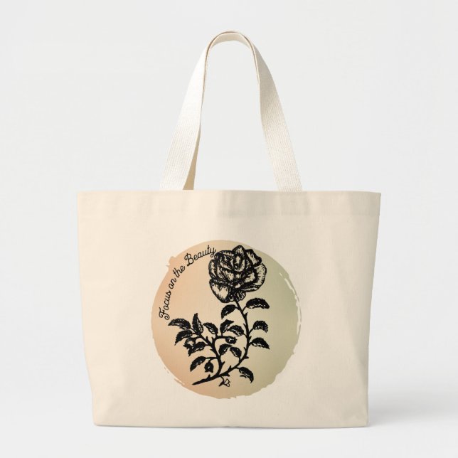 Focus on the Beauty Pen and Ink Rose Large Tote Bag (Front)