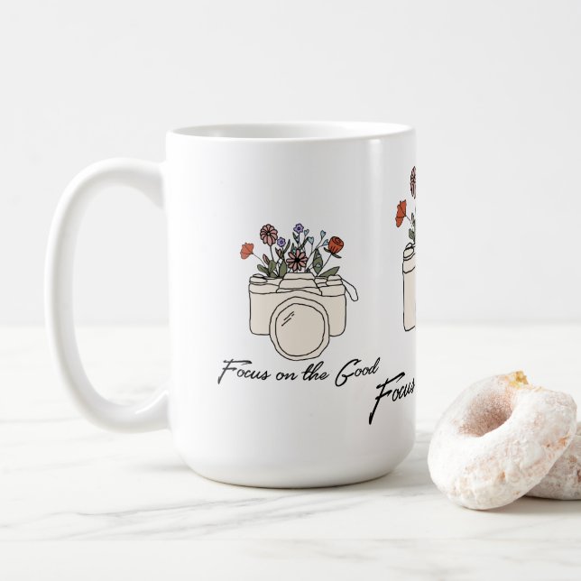 Focus On The Good Camera And Flowers Coffee Mug (With Donut)