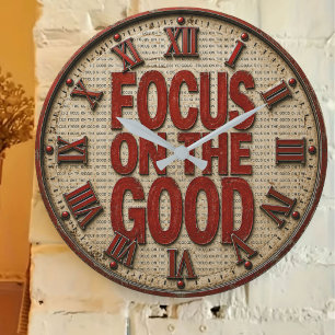 Focus on the Good Rustic Vintage Motivational  Large Clock