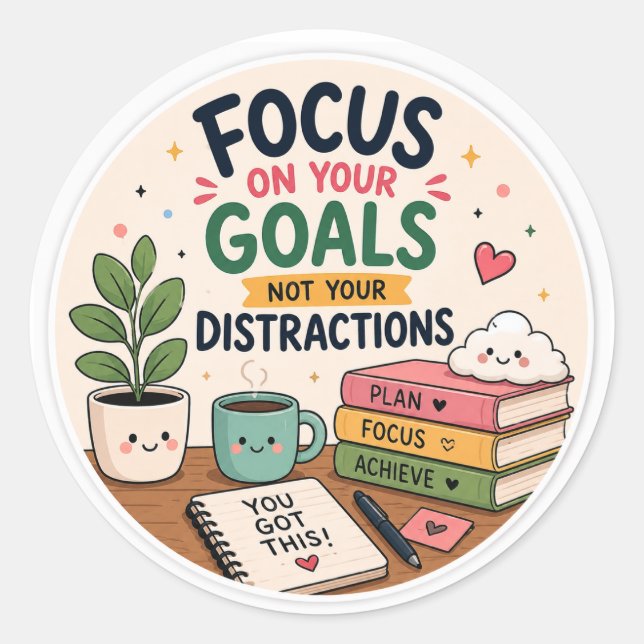 Focus on Your Goals Not Your Distractions Classic Round Sticker (Front)