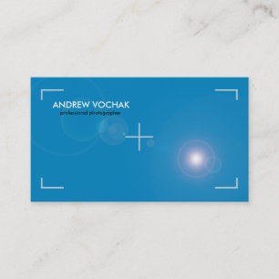 "focus" simple blue and white Photography Business Card