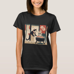 Focused Cat Grill Master â€“ Ukiyo-e Style Roasted T-Shirt