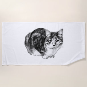 Focused Cat Ink Beach Towel
