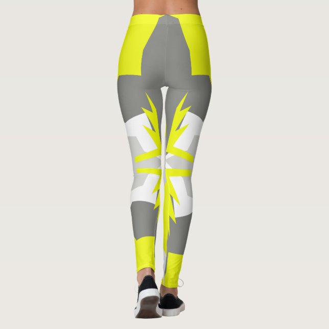 Focused Pastel Yellow Grey Abstract Art Leggings (Back)