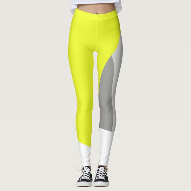 Focused Pastel Yellow Grey Abstract Art Leggings (Front)