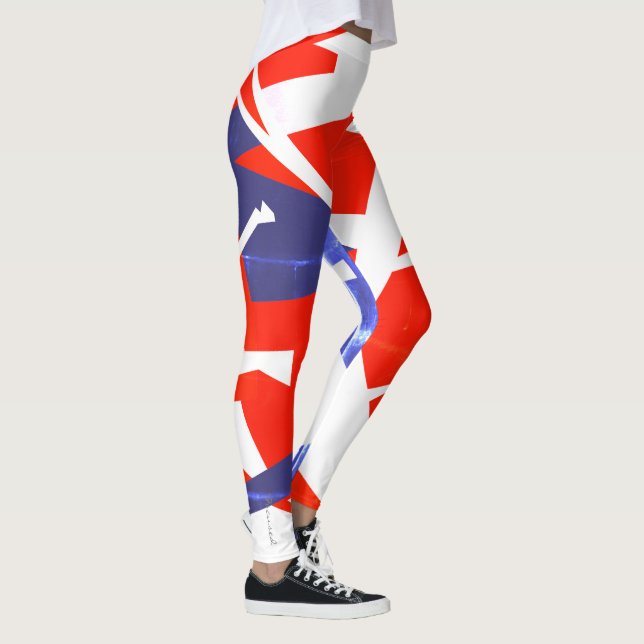 Focused Red Blue White Abstract Art Leggings (Right)