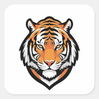Focused Tiger Illustration Square Sticker