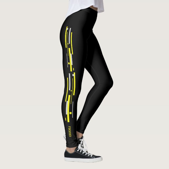 Focused Yellow Blocks Abstract Art Leggings (Right)