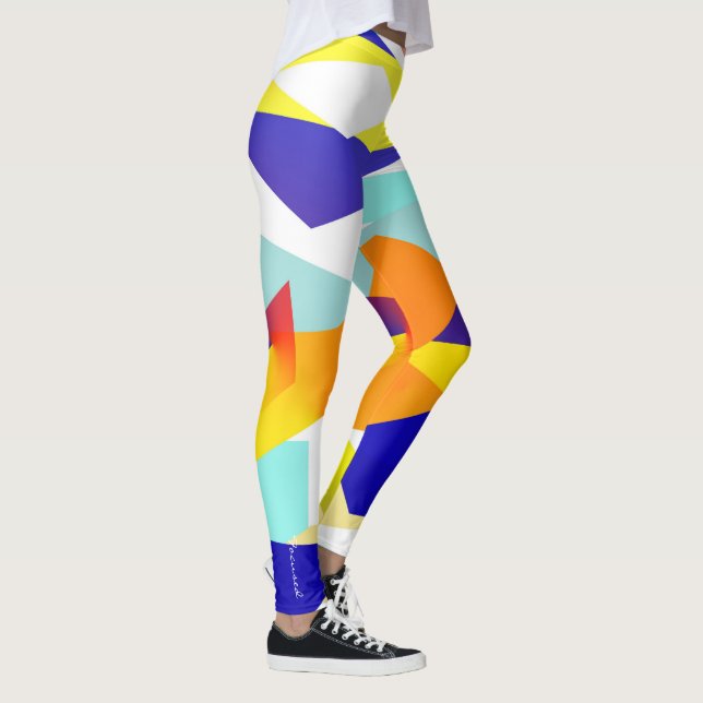 Focused Yellow Blue Red Abstract Art Leggings (Right)