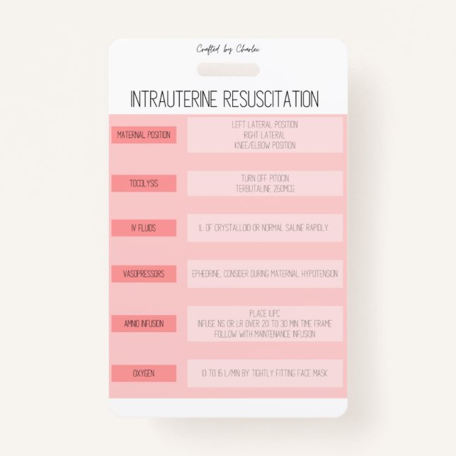 Foetal Monitoring Nurse Reference Badge ID Badge (Front)