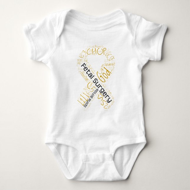 Foetal Surgery Spina Bifida Text Ribbon Baby Bodysuit (Front)