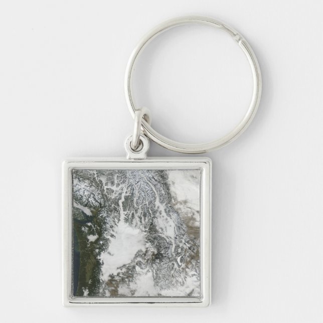 Fog and snow in the Pacific Northwest (true col Key Ring (Front)