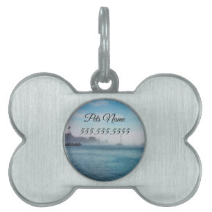 Fog At Mackinac Harbour Pet ID Tag