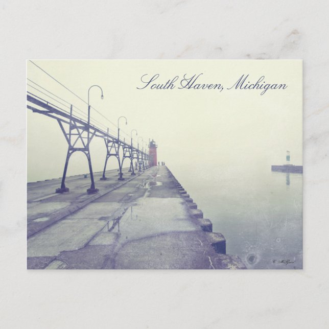 Fog Covered Pier South Haven Michigan Lighthouse Postcard (Front)
