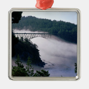 Fog drifts under the Deception Pass bridge at Metal Tree Decoration