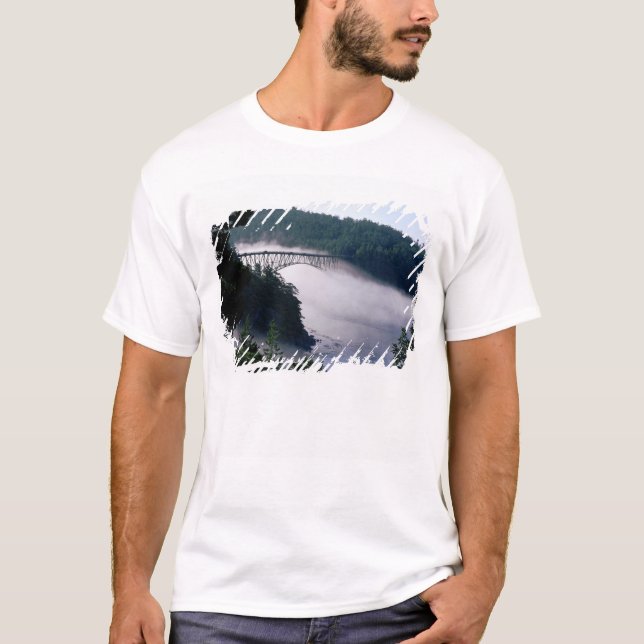 Fog drifts under the Deception Pass bridge at T-Shirt (Front)