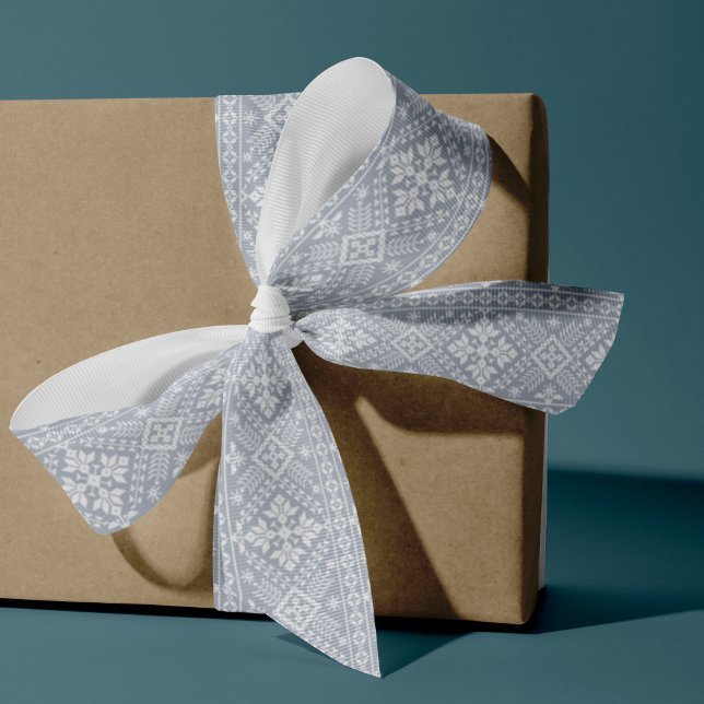 Fog Grey and White Nordic Sweater Pattern Grosgrain Ribbon (Creator Uploaded)