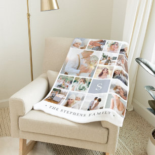Fog Grey Monogram Photo Collage Fleece Blanket