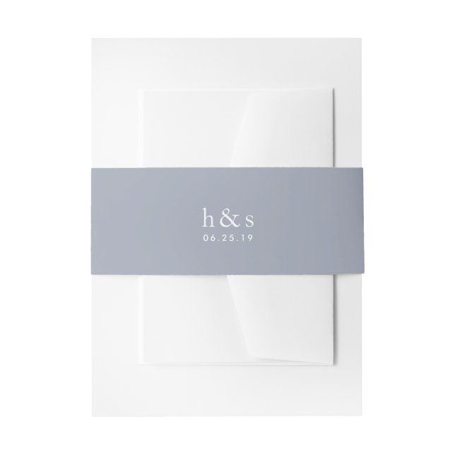 Fog Grey Wedding Monogram Invitation Belly Band (Front Example)
