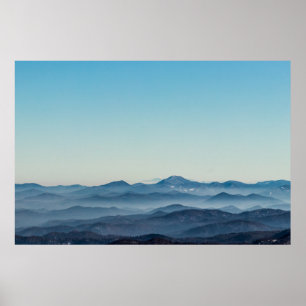 Fog layers, hills and mountains poster