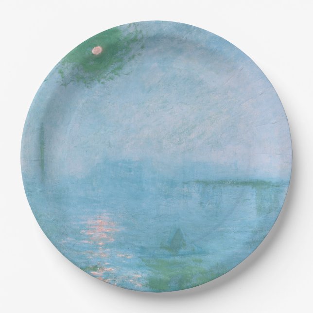 Fog on the Thames (by Claude Monet) Paper Plate (Front)