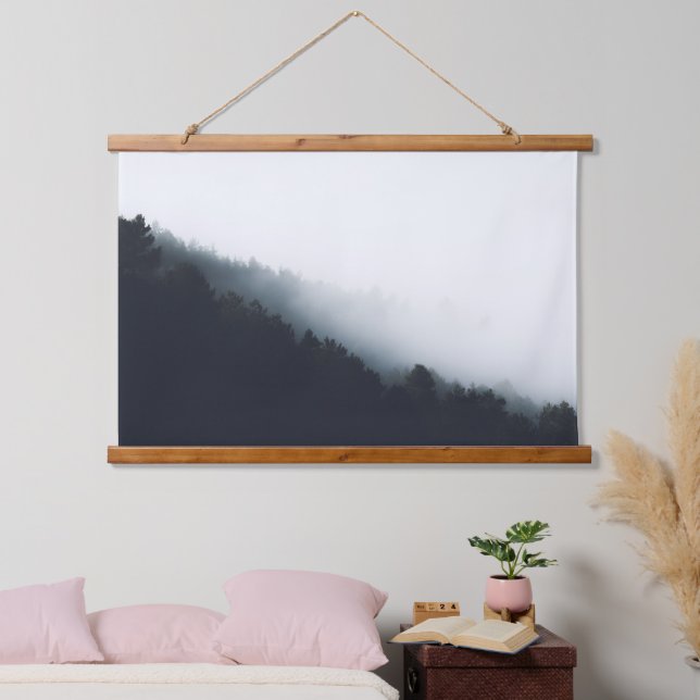 Fog over forest diagonal layers hanging tapestry (Bedroom)