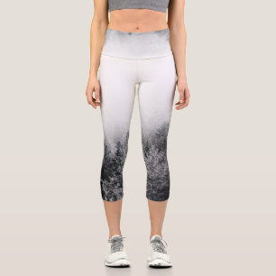 Fog over frozen forest capri leggings