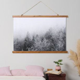 Fog over frozen forest hanging tapestry