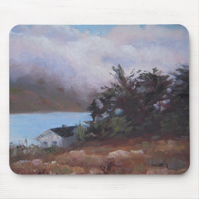 Fog Over the Crystal Springs Boathouse Mouse Pad (Front)