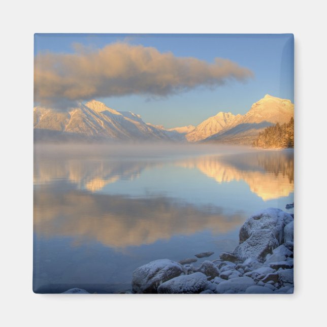 Fog rises from Lake McDonald on a very cold Magnet (Front)