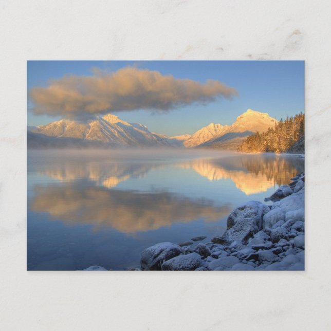 Fog rises from Lake McDonald on a very cold Postcard (Front)