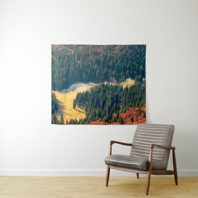 Fog rolling on a lonely autumn field tapestry (In Situ (Horizontal))