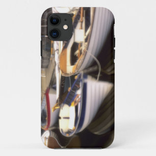 Fog surrounds four boats docked. iPhone 11 case