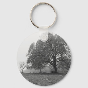Foggy Autumn Morning Grayscale Key Ring