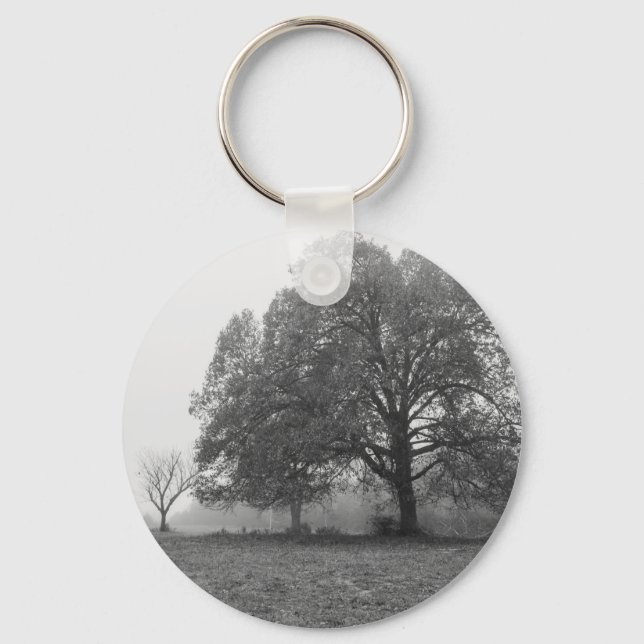 Foggy Autumn Morning Grayscale Key Ring (Front)