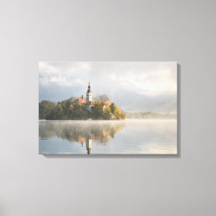 Foggy Bled Lake sunrise canvas print