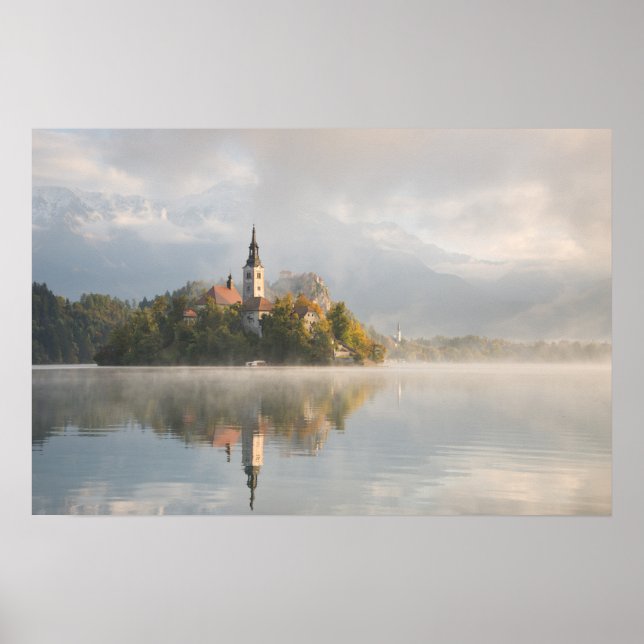 Foggy Bled Lake sunrise poster (Front)