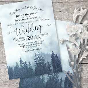 Foggy Blue Mountain Pines Rustic Outdoors Wedding Invitation