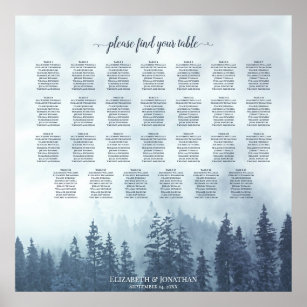 Foggy Blue Pines 27 Table Wedding Seating Chart