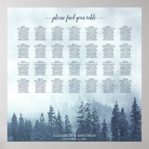 Foggy Blue Pines 28 Table Wedding Seating Chart