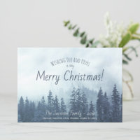 Foggy Blue Pines Rustic Watercolor Merry Christmas