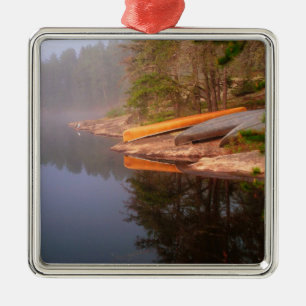 Foggy Canoe Campsite, Lake Kawnipi, Metal Tree Decoration