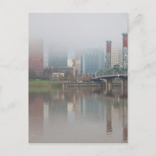 Foggy Day along Portland OR Waterfront Panorama Postcard