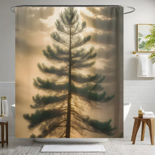 Foggy Forest Big Pine Tree Scenic Bathroom Decor Shower Curtain
