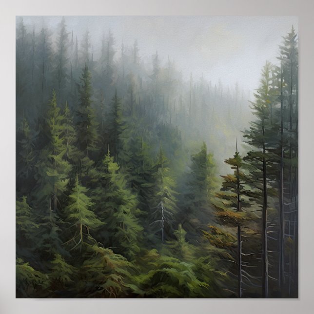 Foggy Forest Landscape Art Print Poster (Front)