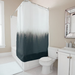 Foggy Forest Pine Mountain Aesthetic Art Shower Curtain