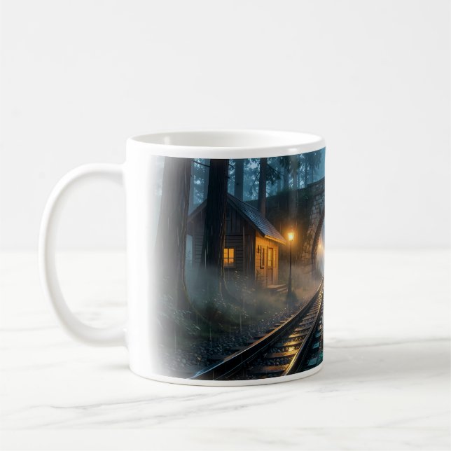 Foggy Forest Railroad Lantern Passage Mug (Left)